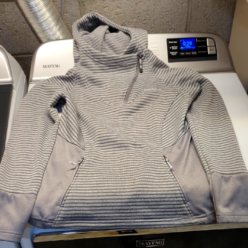 Avalanche Gray Striped Women's Hooded Sweater Pullover EUC!